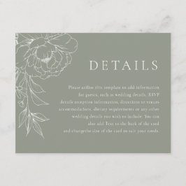 Sage Green White Line Art Floral Wedding Details エンクロージャーカード