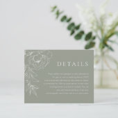 Sage Green White Line Art Floral Wedding Details エンクロージャーカード (スタンド正面)
