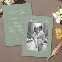 Sage Green White Modern Calligraphy Simple Wedding サンキューカード