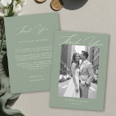 Sage Green White Modern Calligraphy Simple Wedding サンキューカード