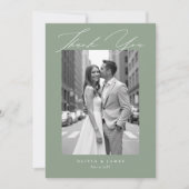 Sage Green White Modern Calligraphy Simple Wedding サンキューカード (正面)