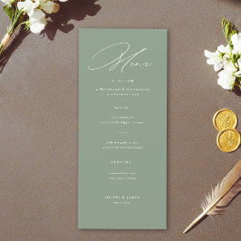 Sage Green White Modern Calligraphy Wedding メニュー
