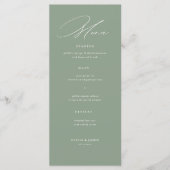 Sage Green White Modern Calligraphy Wedding メニュー (正面)