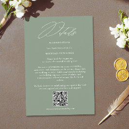 Sage Green White Modern QR Code Wedding Details エンクロージャーカード