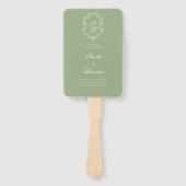 Sage Green & White Monogram Crest Wedding Program ハンドファン (正面)