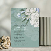 Sage Green White Peony Wedding Foil Invitation 箔招待状
