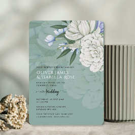 Sage Green White Peony Wedding Foil Invitation 箔招待状