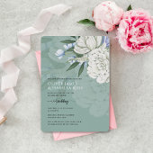 Sage Green White Peony Wedding Foil Invitation 箔招待状