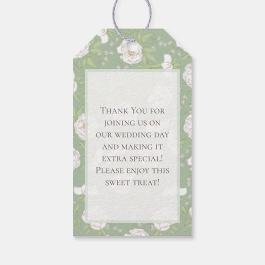 Sage Green White Rose Wedding ギフトタグ (裏面)