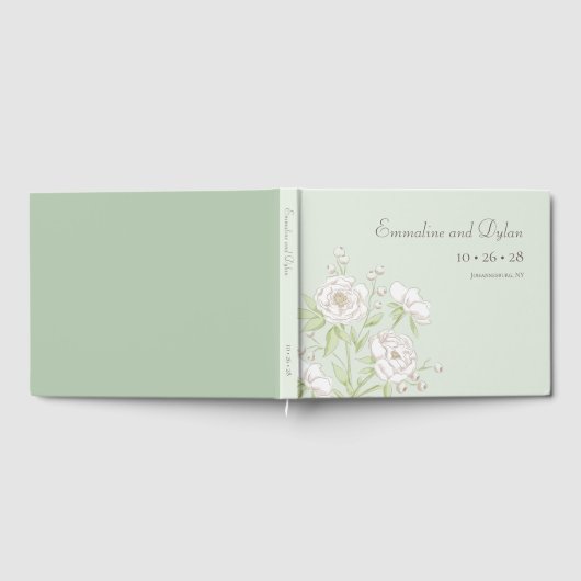 Sage Green White Rose Wedding ゲストブック (全面)