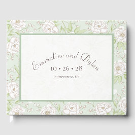 Sage Green White Rose Wedding ゲストブック