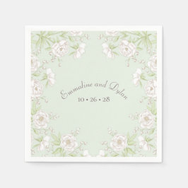 Sage Green White Rose Wedding スタンダードカクテルナプキン