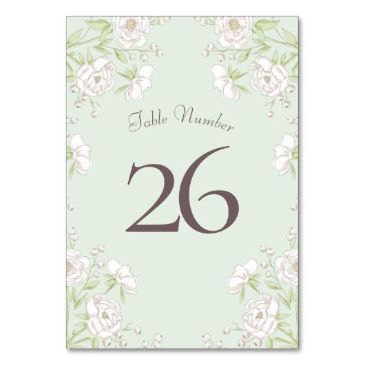 Sage Green White Rose Wedding テーブルナンバー (裏面)