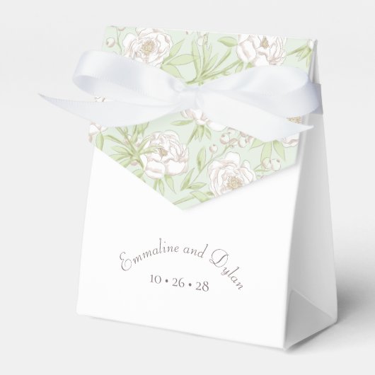 Sage Green White Rose Wedding フェイバーボックス (正面サイド)
