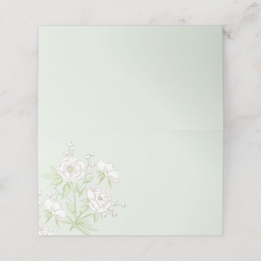 Sage Green White Rose Wedding プレイスカード (外部開封)