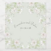 Sage Green White Rose Wedding ワインラベル (シングルラベル)