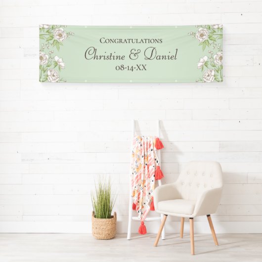 Sage Green White Rose Wedding 横断幕 (インサイチュ)