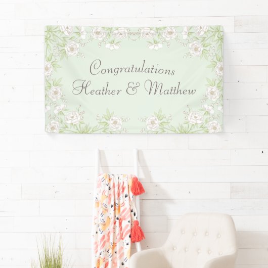 Sage Green White Rose Wedding 横断幕 (インサイチュ)