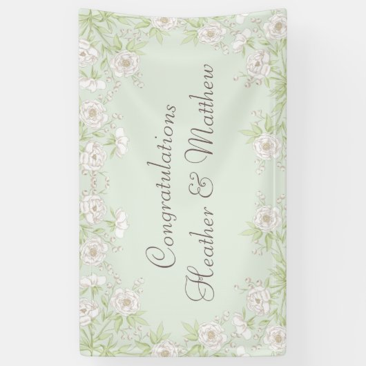 Sage Green White Rose Wedding 横断幕 (縦)