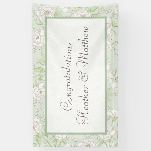 Sage Green White Rose Wedding 横断幕 (縦)