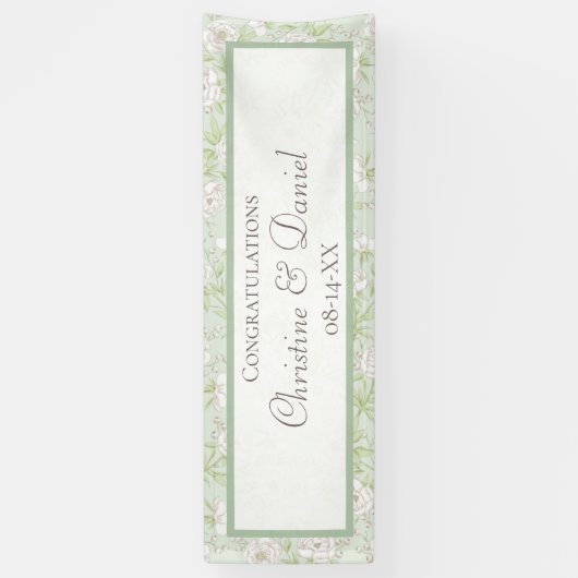 Sage Green White Rose Wedding 横断幕 (縦)