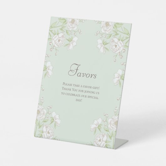 Sage Green White Rose Wedding Favors Sign 台座サイン (正面)