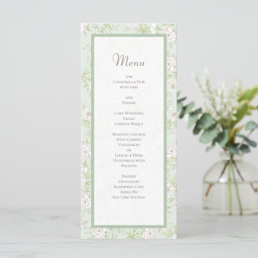 Sage Green White Rose Wedding Menus メニュー (スタンド正面)
