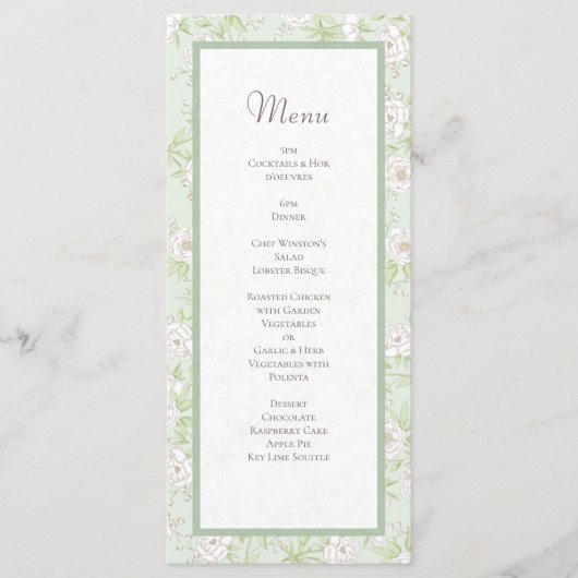 Sage Green White Rose Wedding Menus メニュー (正面)