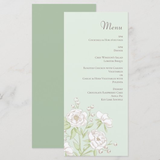 Sage Green White Rose Wedding Menus メニュー (正面/裏面)