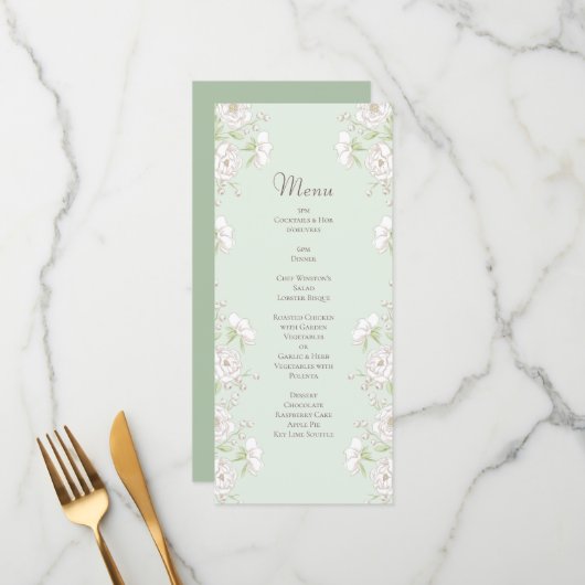 Sage Green White Rose Wedding Menus メニュー (正面/裏面インサイチュ)