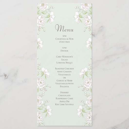 Sage Green White Rose Wedding Menus メニュー (正面)