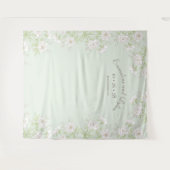 Sage Green White Rose Wedding Photo Backdrop タペストリー (正面(横))