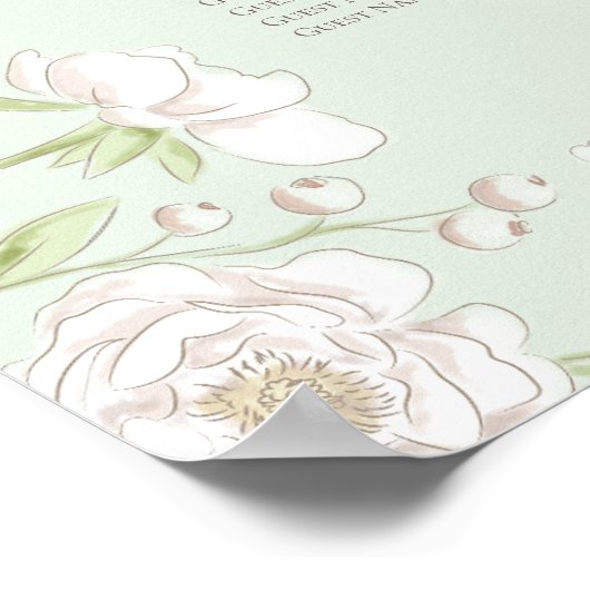Sage Green White Rose Wedding Seating Chart ポスター (角)