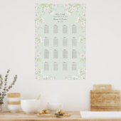 Sage Green White Rose Wedding Seating Chart ポスター (キッチン)