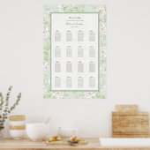Sage Green White Rose Wedding Seating Chart ポスター (キッチン)