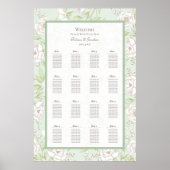Sage Green White Rose Wedding Seating Chart ポスター (正面)