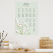 Sage Green White Rose Wedding Seating Chart ポスター (キッチン)
