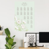 Sage Green White Rose Wedding Seating Chart ポスター (ホームオフィス)