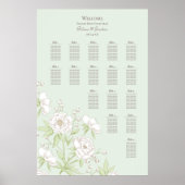 Sage Green White Rose Wedding Seating Chart ポスター (正面)
