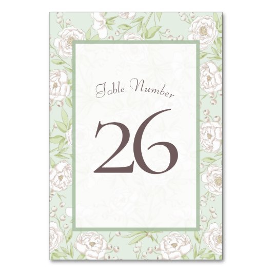 Sage Green White Rose Wedding Table Number テーブルナンバー (正面)