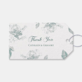 Sage Green White Roses Floral Thank You Wedding ギフトタグ