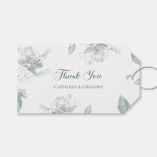 Sage Green White Roses Floral Thank You Wedding ギフトタグ (正面(横))