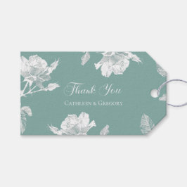 Sage Green White Roses Line Art Thank You Wedding ギフトタグ