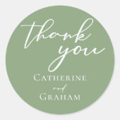 Sage Green White Script パーソナライズされた結婚's ラウンドシール (正面)