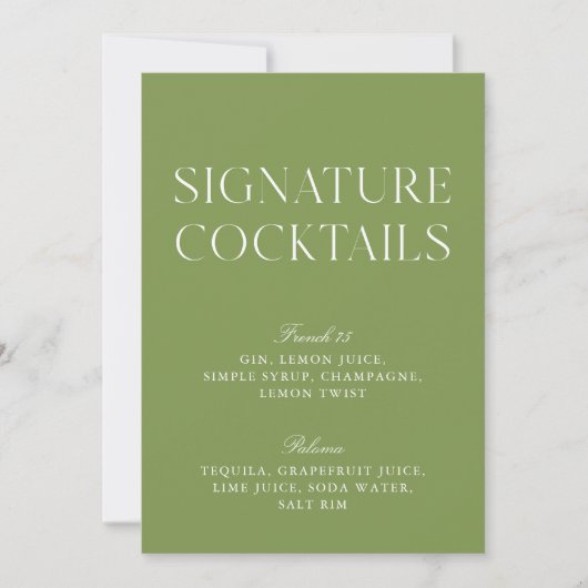Sage Green & White Signature Cocktail Menu 招待状 (正面)