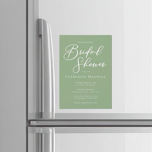 Sage Green White Typography Bridal Shower マグネット招待状
