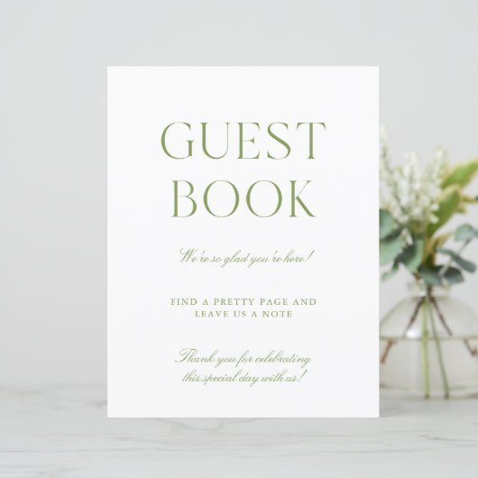 Sage Green & White Wedding Guest Book Sign (スタンド正面)