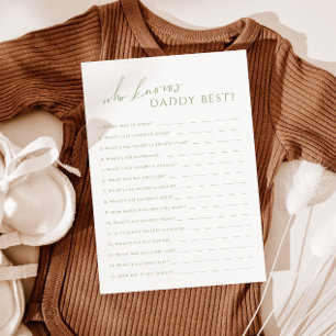 Sage Green Who Know Daddy Baby Shower Game Card 招待状