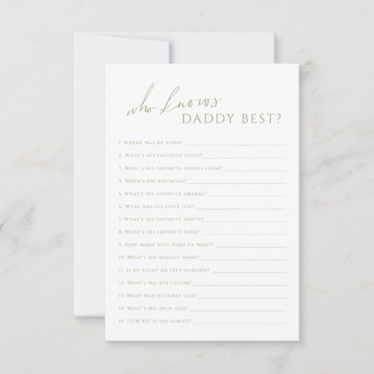 Sage Green Who Know Daddy Baby Shower Game Card 招待状 (正面)