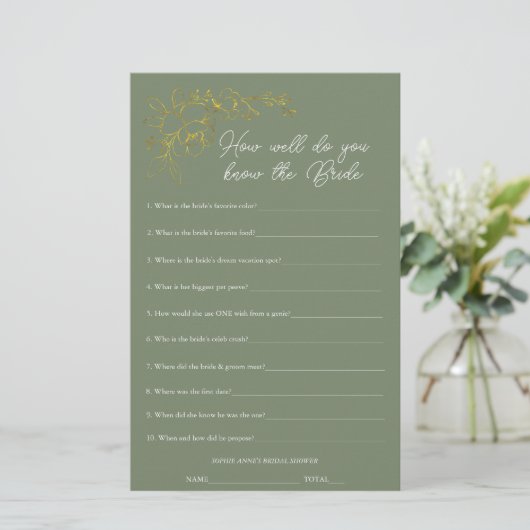 Sage Green Who Knows The Bride Shower Game (スタンド正面)
